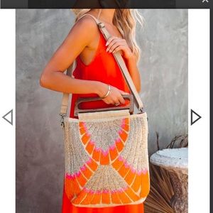 NWOT Beaded Tote orange pink tan
